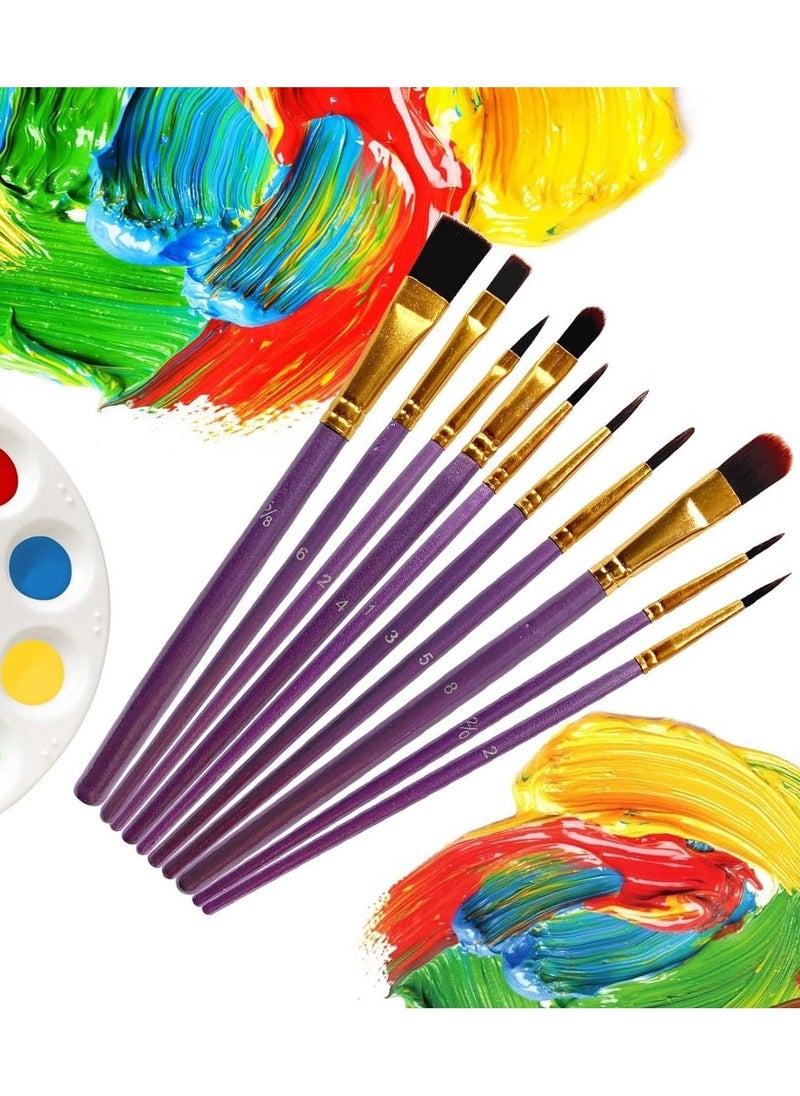 1 Pack 10 Pcs Paint Brushes, Nylon Hair Paint Brushes Set for Kids, Beginner, Suitable for Oil, Watercolor, Acrylic Paint and Body Pinting, Purple - Image 1